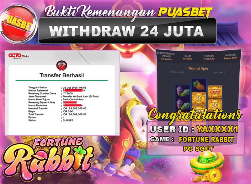 BUKTI WD PUASBET (PG Soft Fortune Rabbit Rp. 24,000,000 – LUNAS)