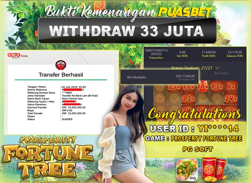 BUKTI WD PUASBET (PG Soft Prosperty Fortune Tree Rp. 33,000,000 – LUNAS)