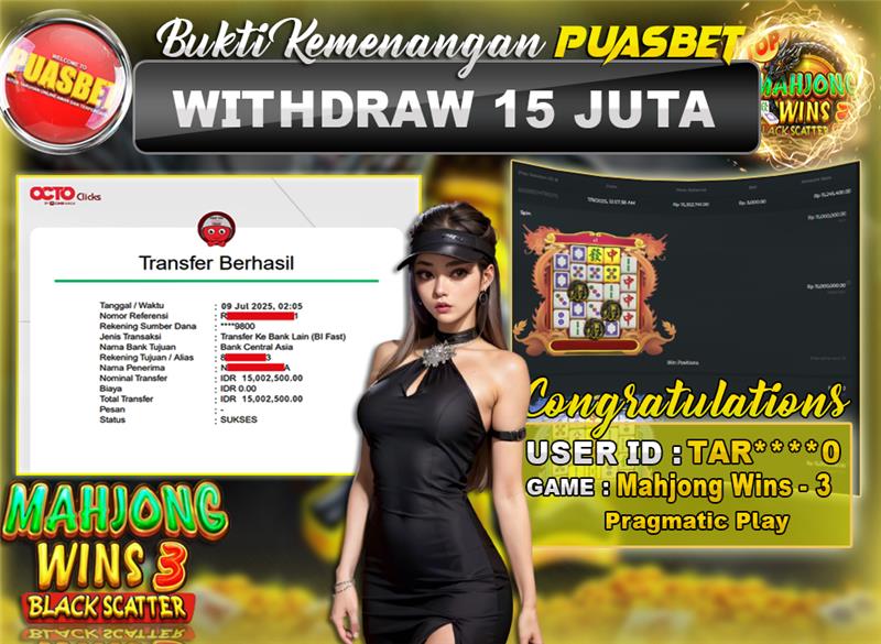 BUKTI WD PUASBET (Pragmatic Play Mahjong wins 3 Rp. 15,000,000 – LUNAS)