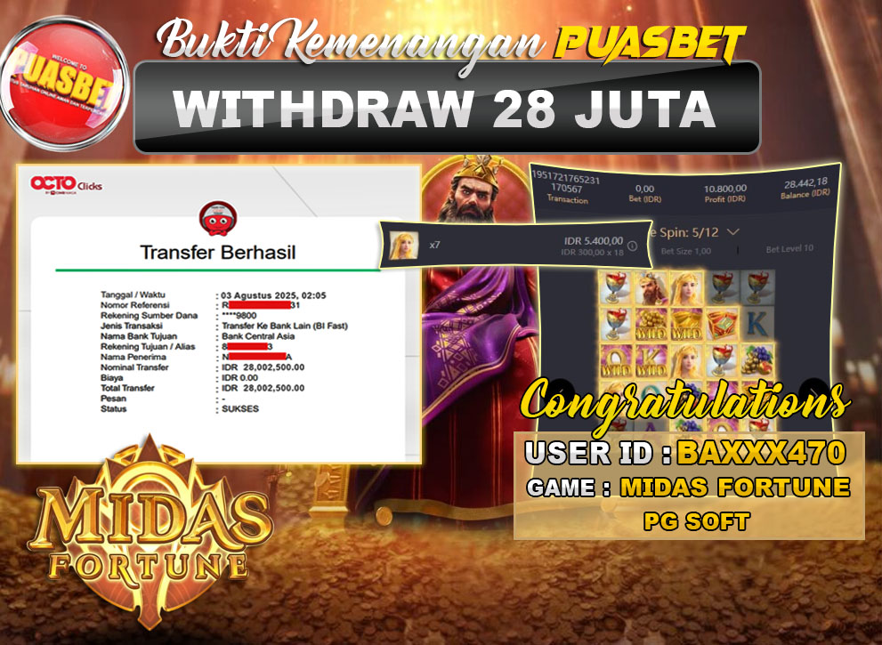 BUKTI WD PUASBET (PG Midas Fortune Rp. 28,000,000 – LUNAS)