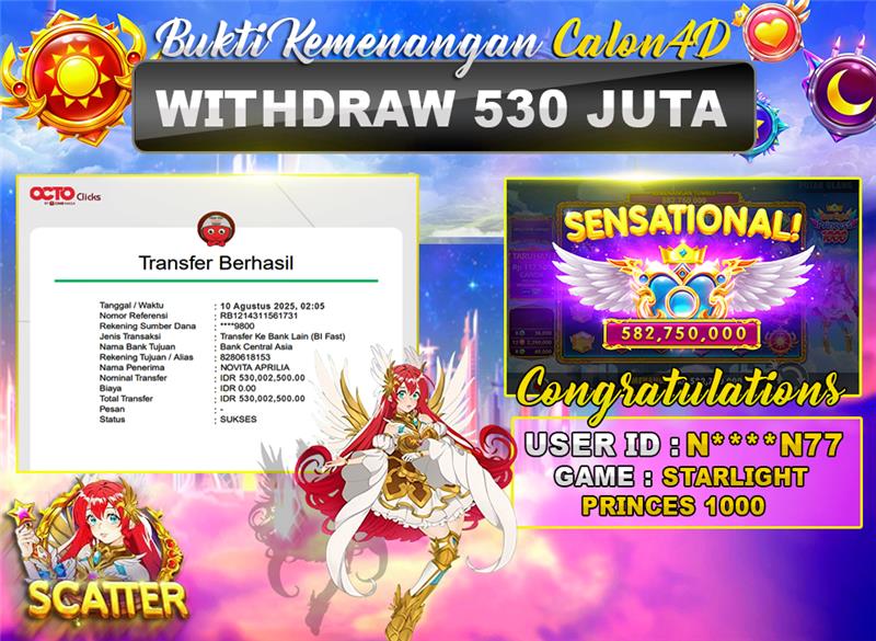 BUKTI WD PUASBET (Pragmatic Play Starlight Princes 1000 Rp. 530,000,000 – LUNAS)