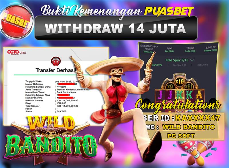 BUKTI WD PUASBET (PG Wild Bandito Rp. 14,000,000 – LUNAS)