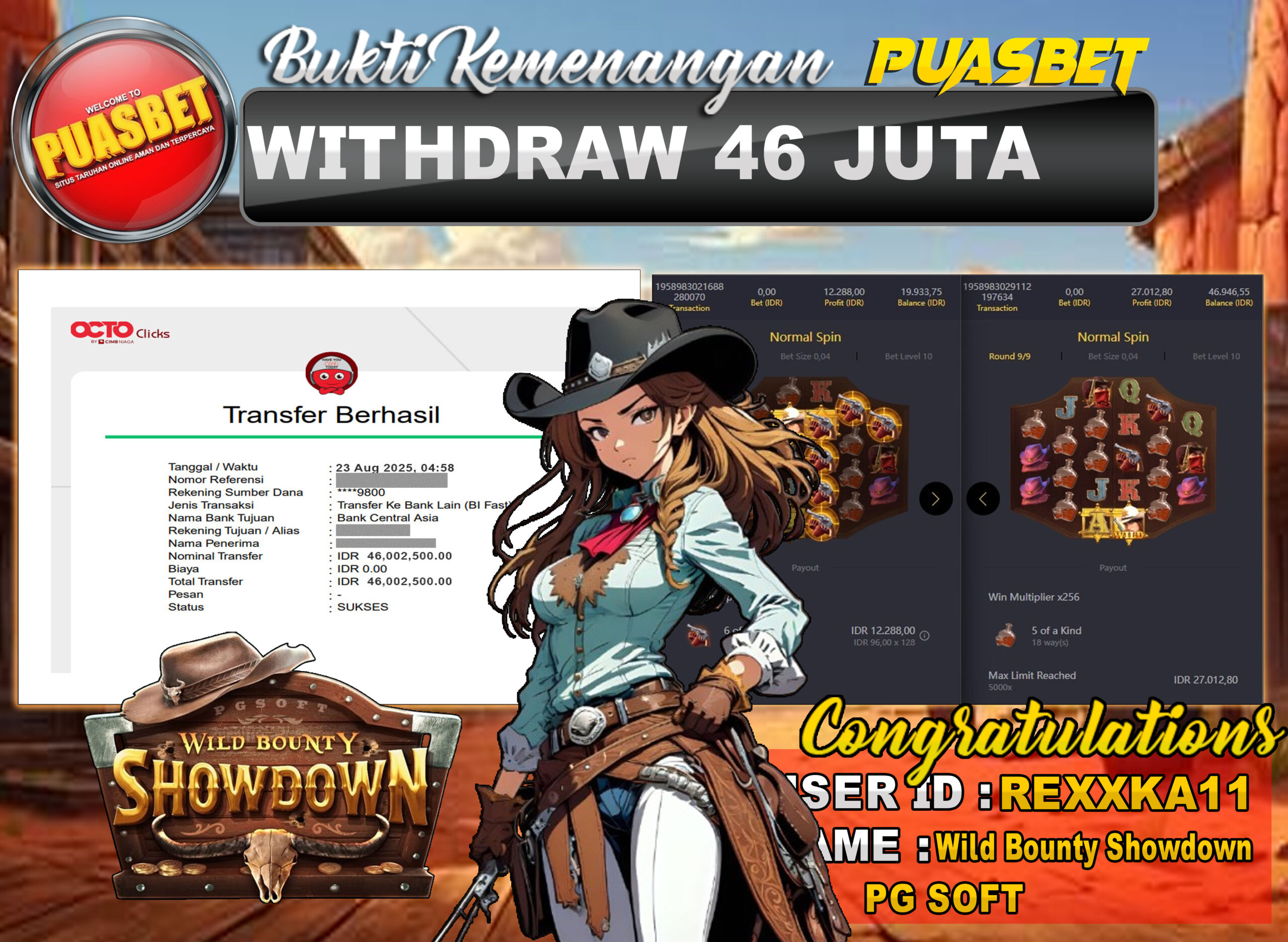 BUKTI WD PUASBET (PG Soft Wild Bounty ShowdownRp. 46,000,000 – LUNAS)