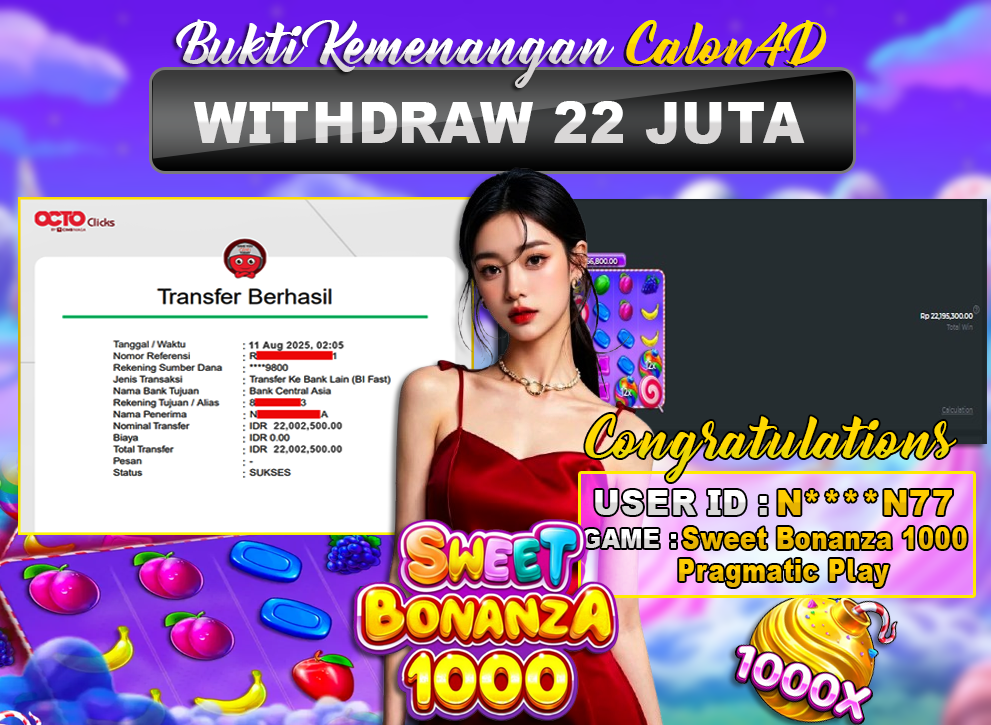 BUKTI WD PUASBET (Pragmatic Play Sweet Bonanza 1000 Rp. 22,000,000 – LUNAS)