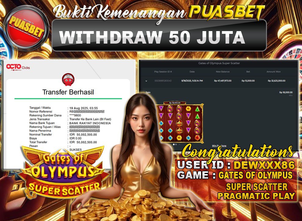 BUKTI WD PUASBET (Pragmatic Play Gates of Olympus Super Scatter Star Rp. 50,000,000 – LUNAS)