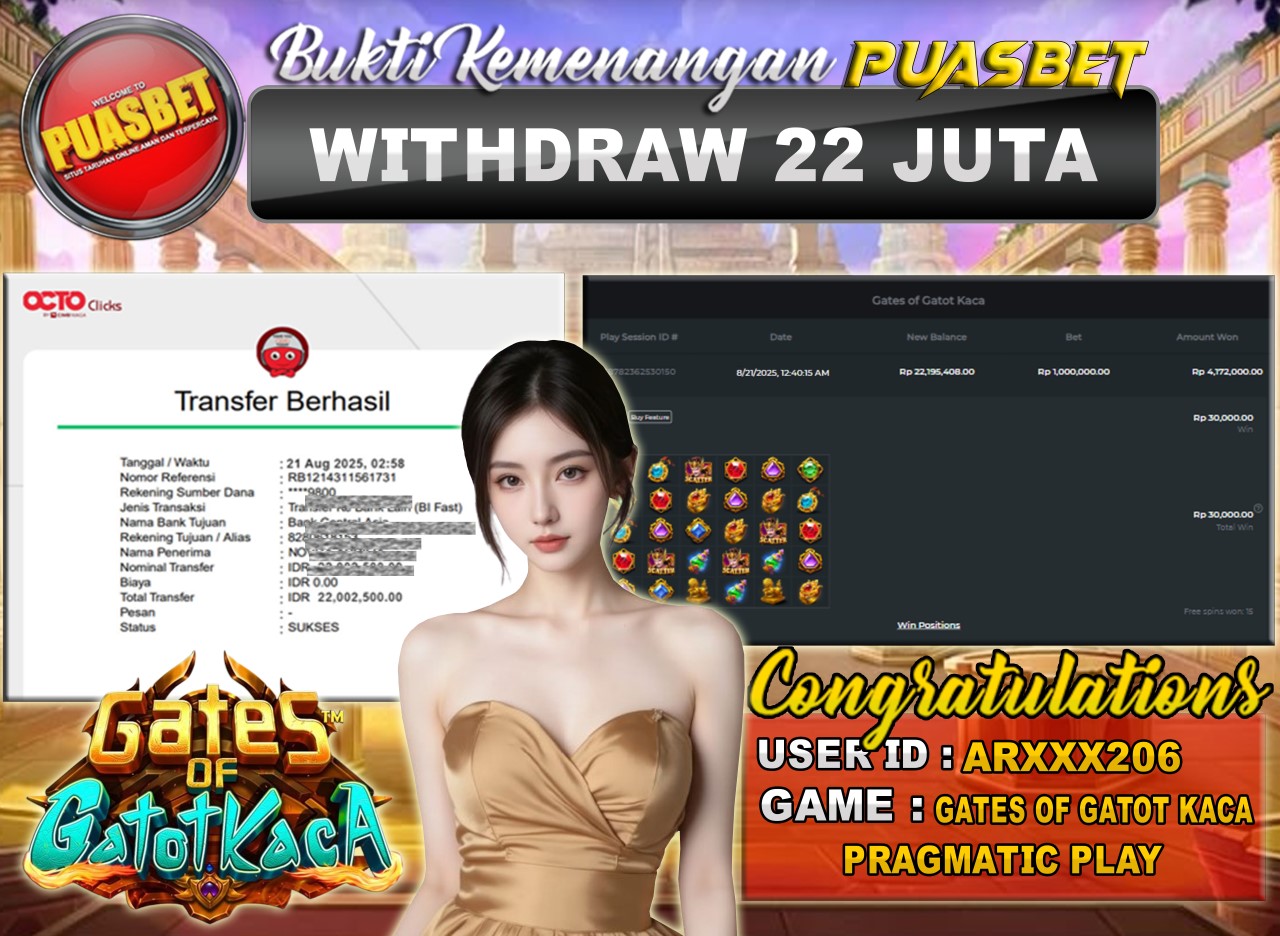 BUKTI WD PUASBET (Pragmatic Play Gates of Gatot Kaca Rp. 22,000,000 – LUNAS)
