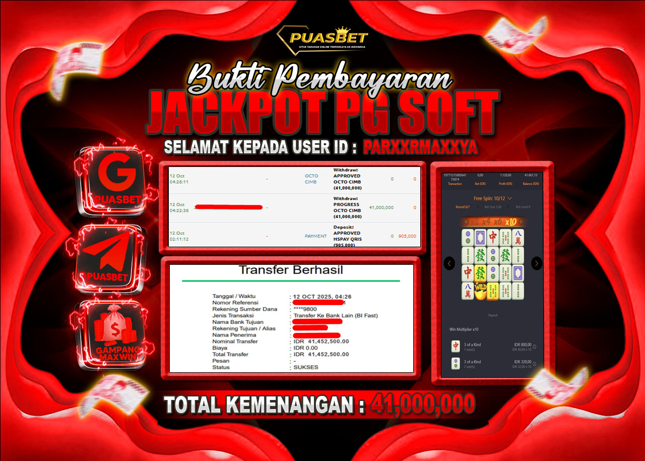 BUKTI WD PUASBET (PGSOFT Mahjong Ways Rp. 41,000,000– LUNAS)