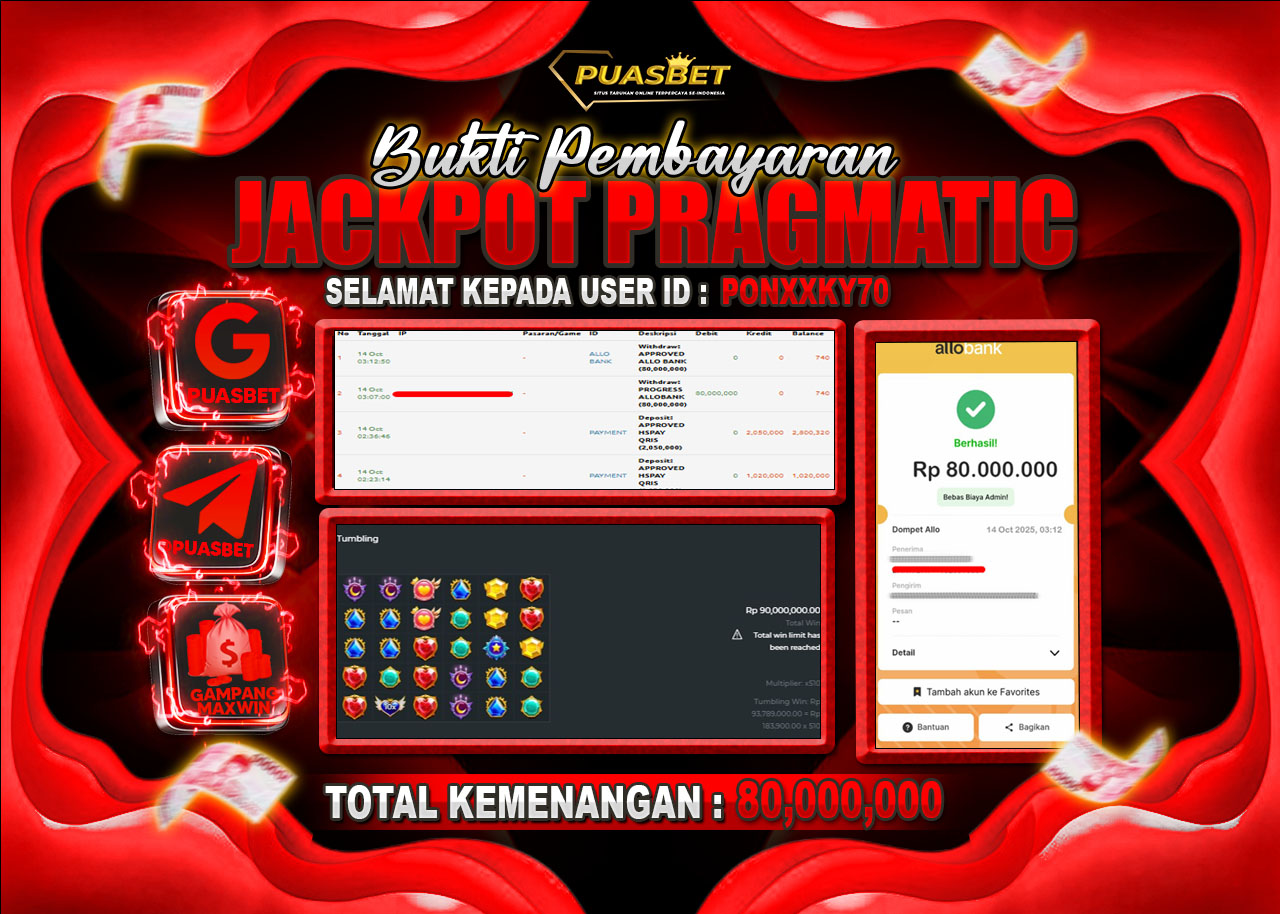 BUKTI WD PUASBET (PRAGMATIC PLAY GAME : STARLIGHT PRINCESS 1000 Rp. 80,000,000– LUNAS)