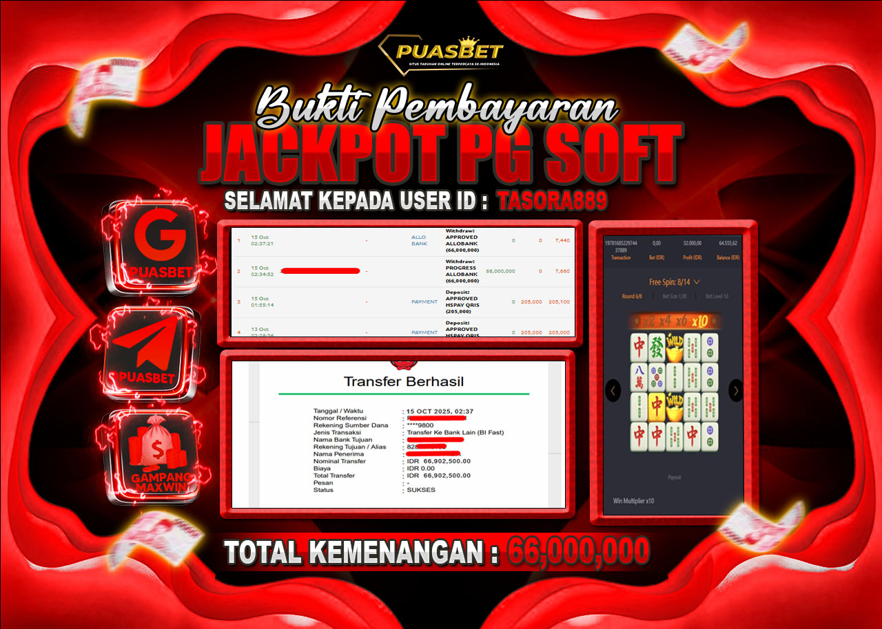 BUKTI WD PUASBET (PGSOFT Mahjong Ways Rp. 31,000,000– LUNAS)