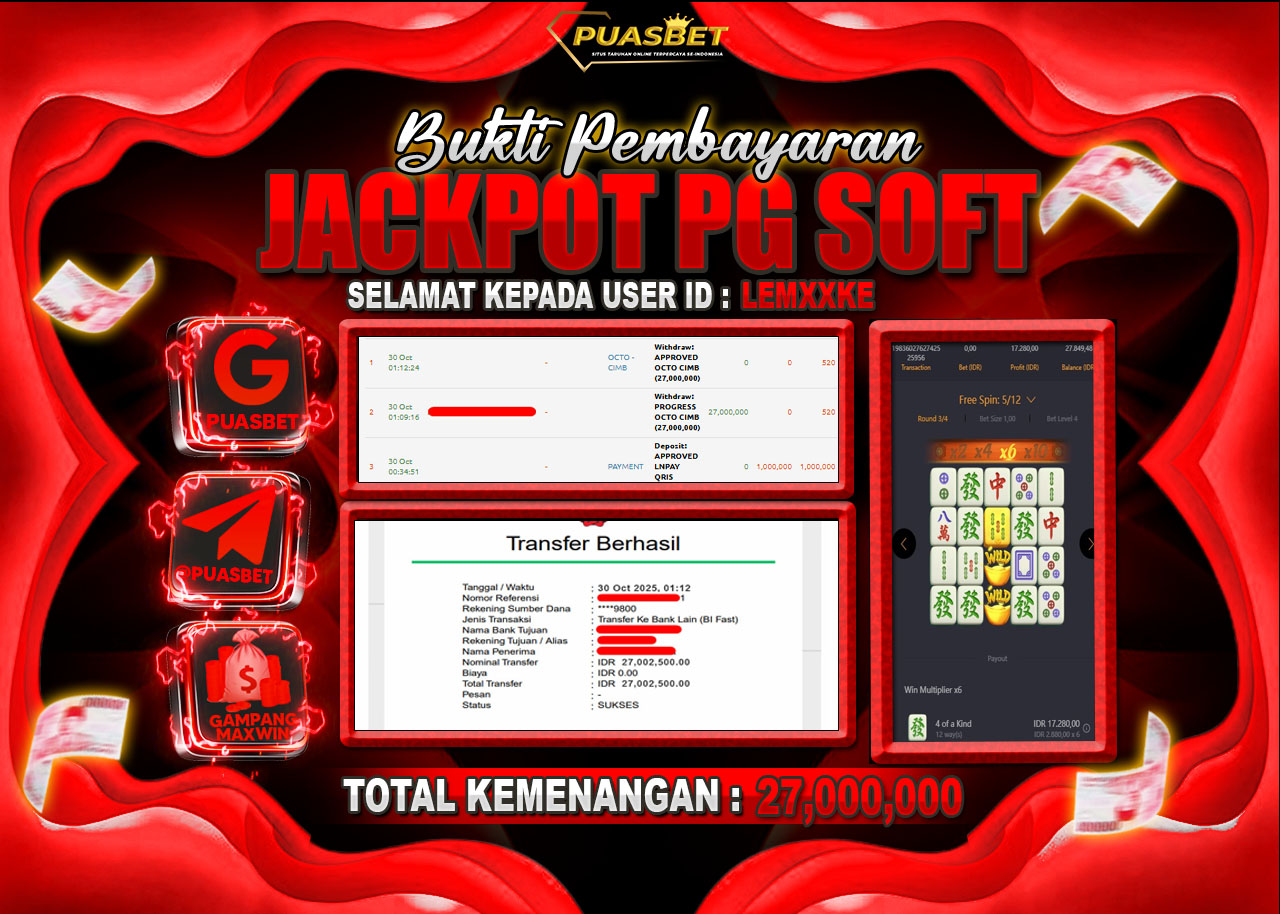 BUKTI WD PUASBET (PGSOFT MAHJONG WAYS 1 Rp. 27,000,000– LUNAS)