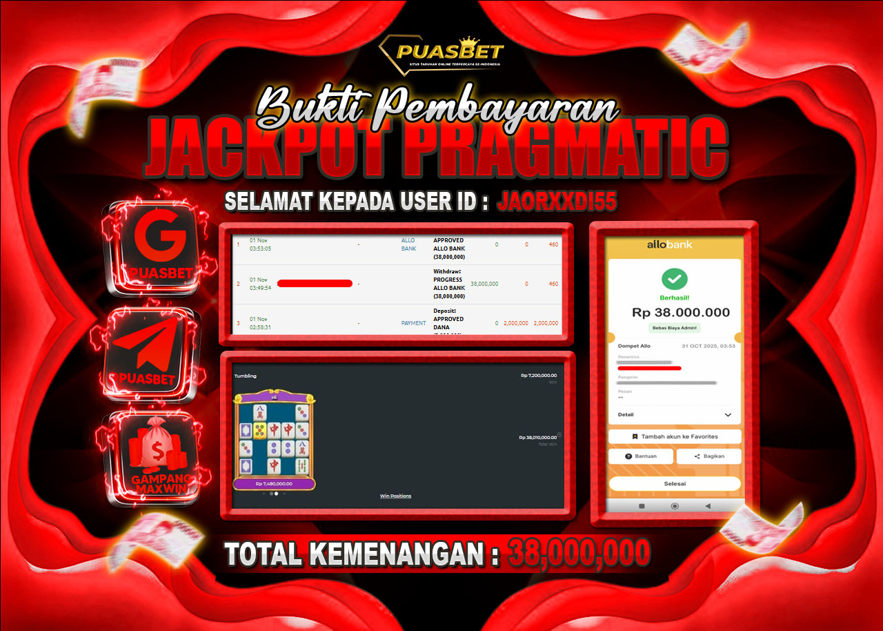 BUKTI WD PUASBET (PRAGMATIC PLAY Mahjong Wins – Gong Xi Fa Cai Rp. 38,000,000– LUNAS)