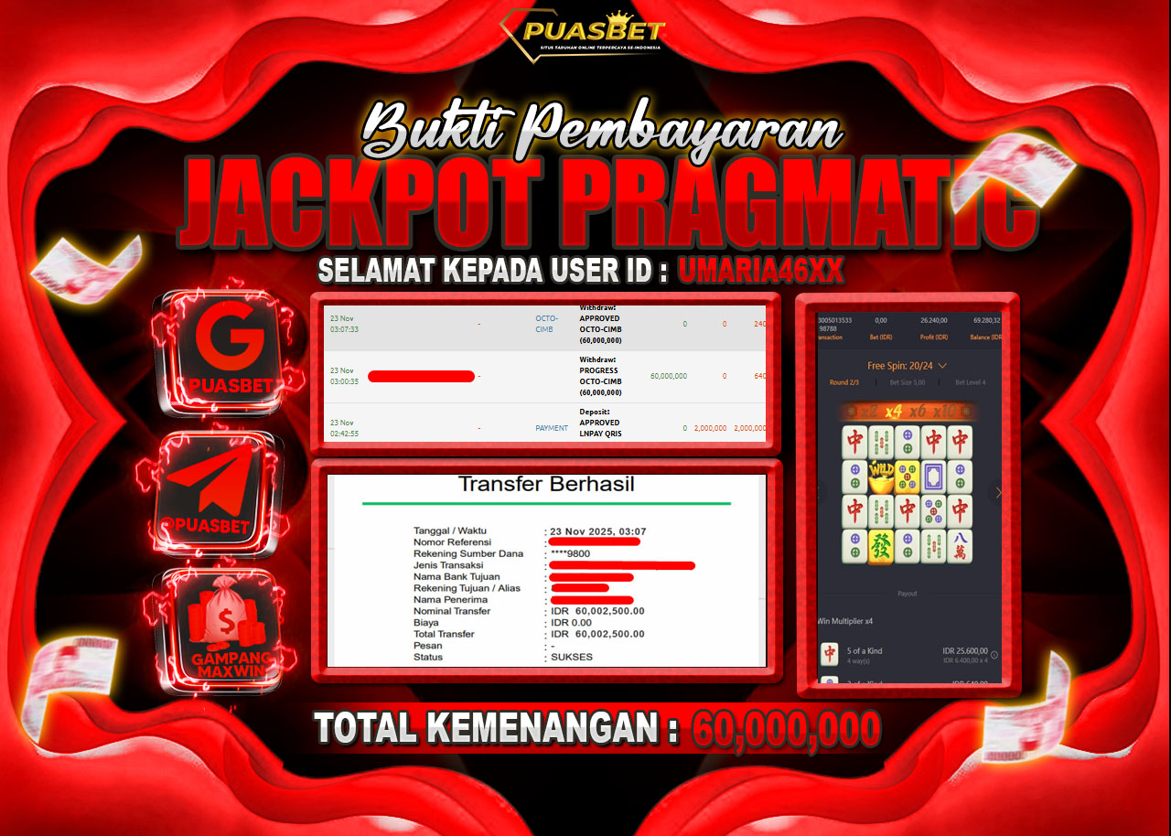 BUKTI WD PUASBET ( PG SOFT MAHJONG WAYS 1 – Rp. 60,000,000– LUNAS)
