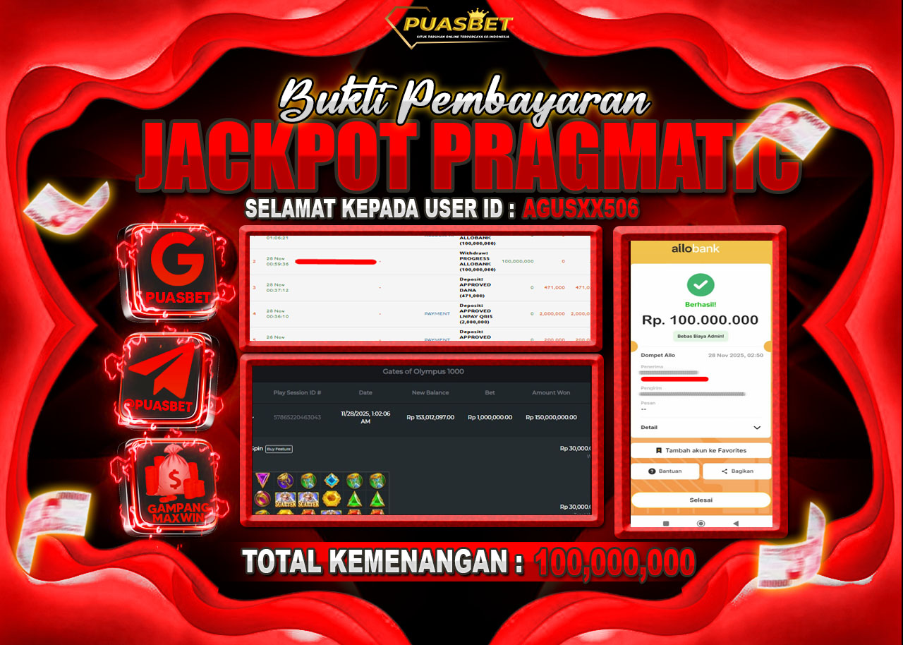 BUKTI WD PUASBET ( PRAGMATIC PLAY GATES OF OLYMPUS 1000 – Rp. 100,000,000– LUNAS)