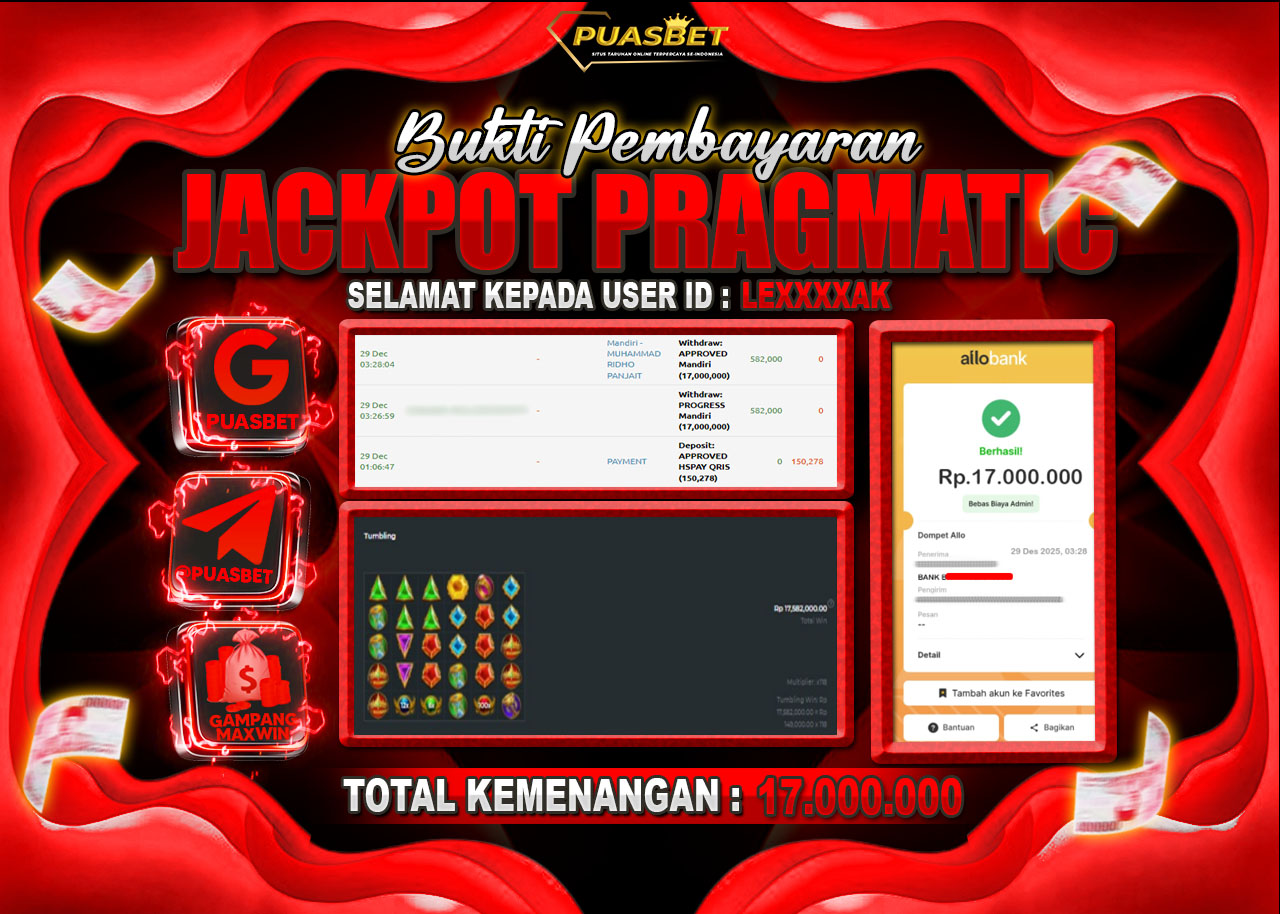 BUKTI WD PUASBET ( Pragmatic Play Gates of Olympus 1000 – Rp. 17,000,000– LUNAS)