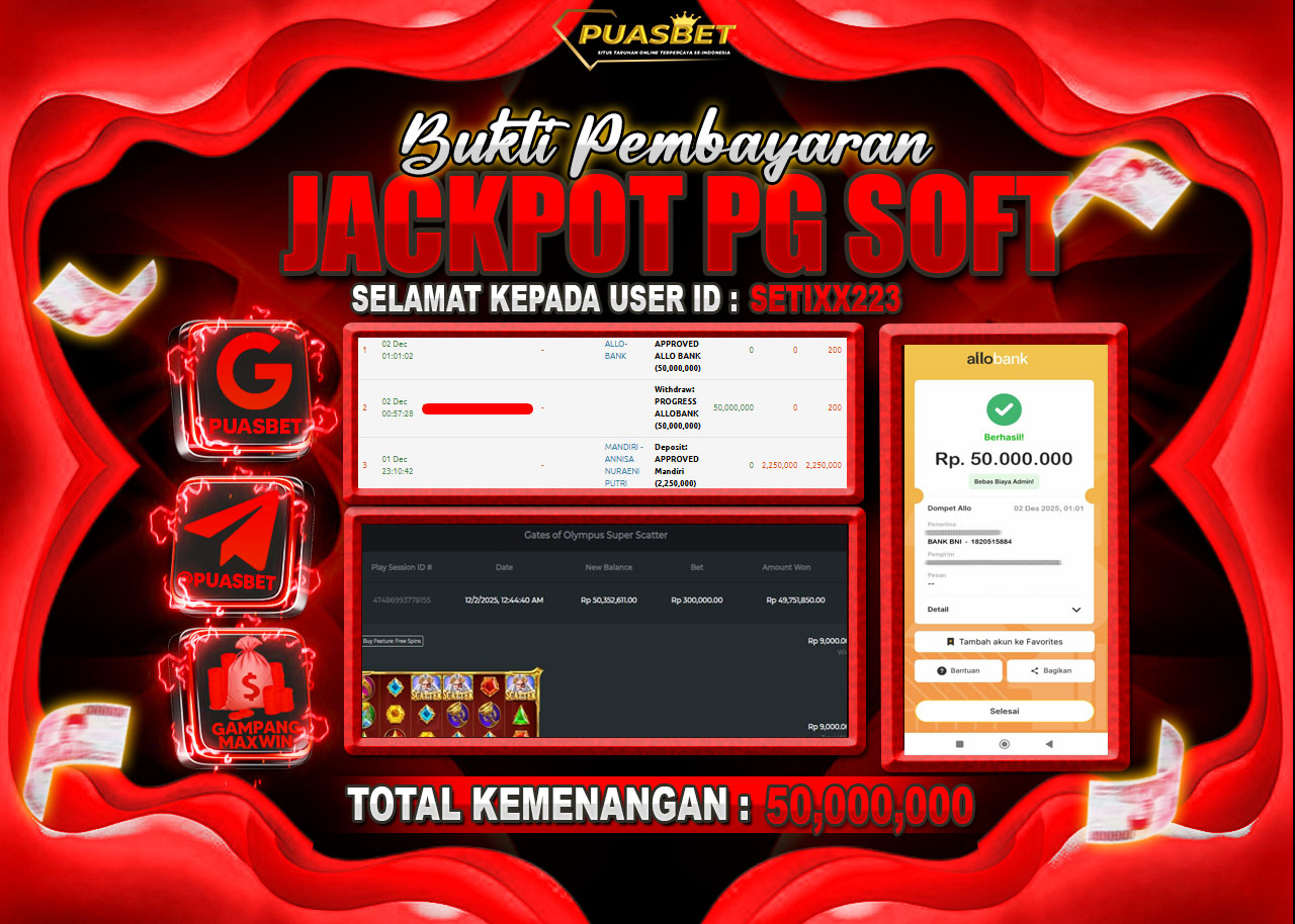 BUKTI WD PUASBET ( PRAGMATIC PLAY GATES OF OLYMPUS SUPER SCATTER – Rp. 50,000,000– LUNAS)