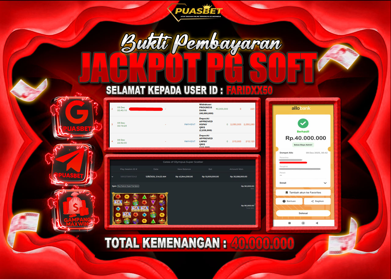 BUKTI WD PUASBET ( PRAGMATIC PLAY GATES OF OLYMPUS SUPER SCATTER – Rp. 40,000,000– LUNAS)