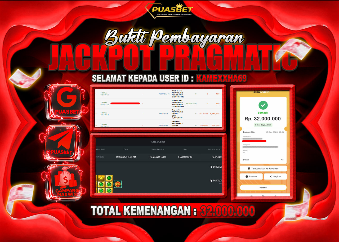 BUKTI WD PUASBET ( PRAGMATIC PLAY AZTEC GAME  – Rp. 32,000,000– LUNAS)