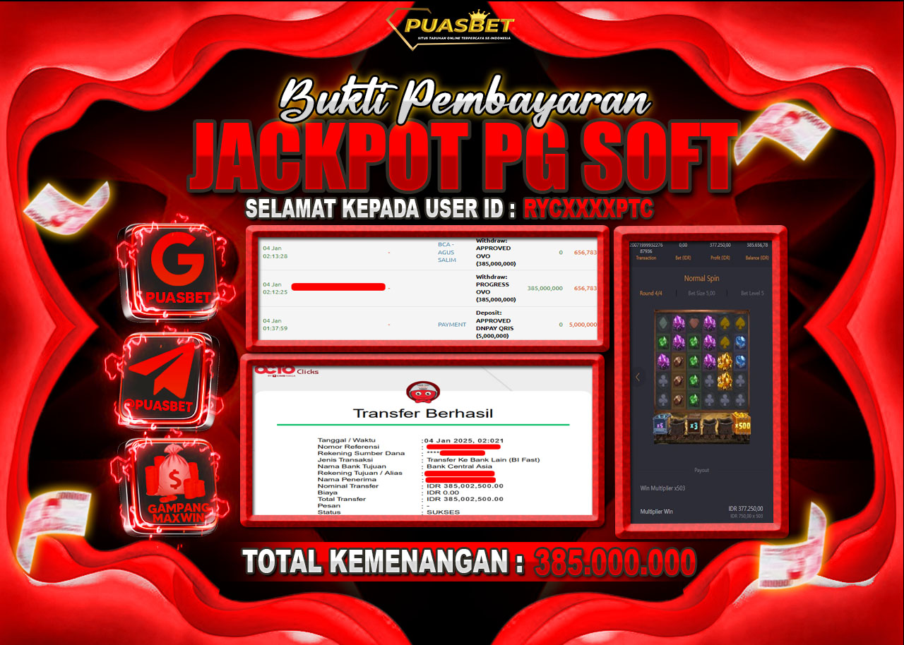 BUKTI WD PUASBET ( PG Soft Gemstones Gold – Rp. 385,000,000– LUNAS)