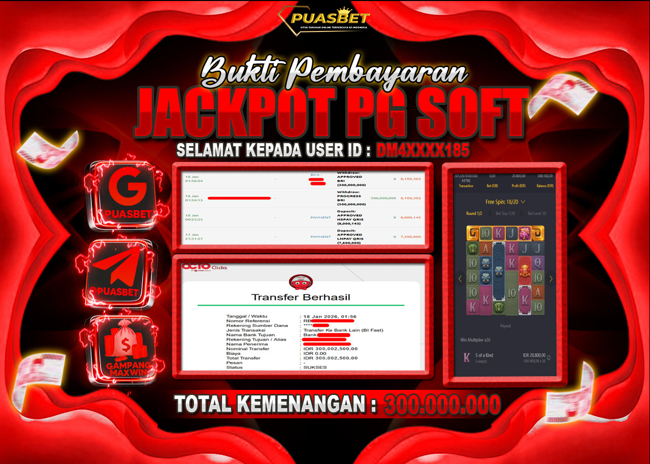 BUKTI WD PUASBET ( PG SOFT Treasure of Aztec – Rp. 300,000,000– LUNAS)