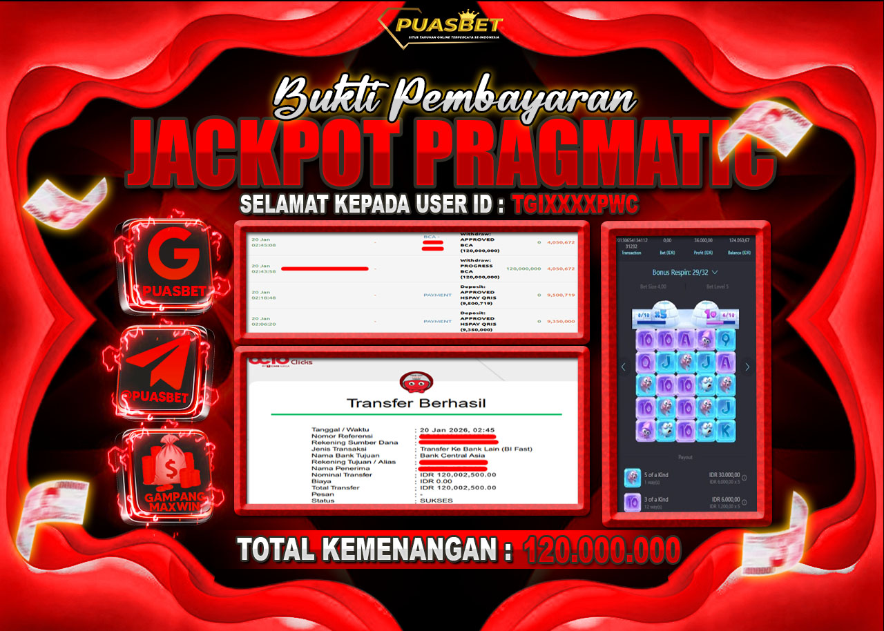 BUKTI WD PUASBET ( PG SOFT The Great Icescape – Rp. 120,000,000– LUNAS)