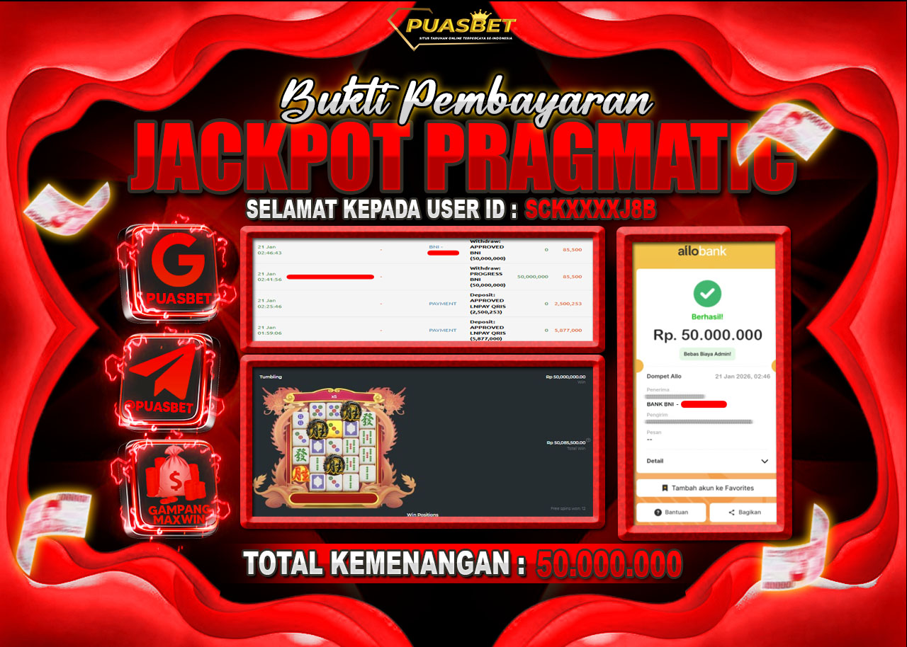 BUKTI WD PUASBET ( Pragmatic Play Mahjong Wins 3 – Black Scatter – Rp. 50,000,000– LUNAS)