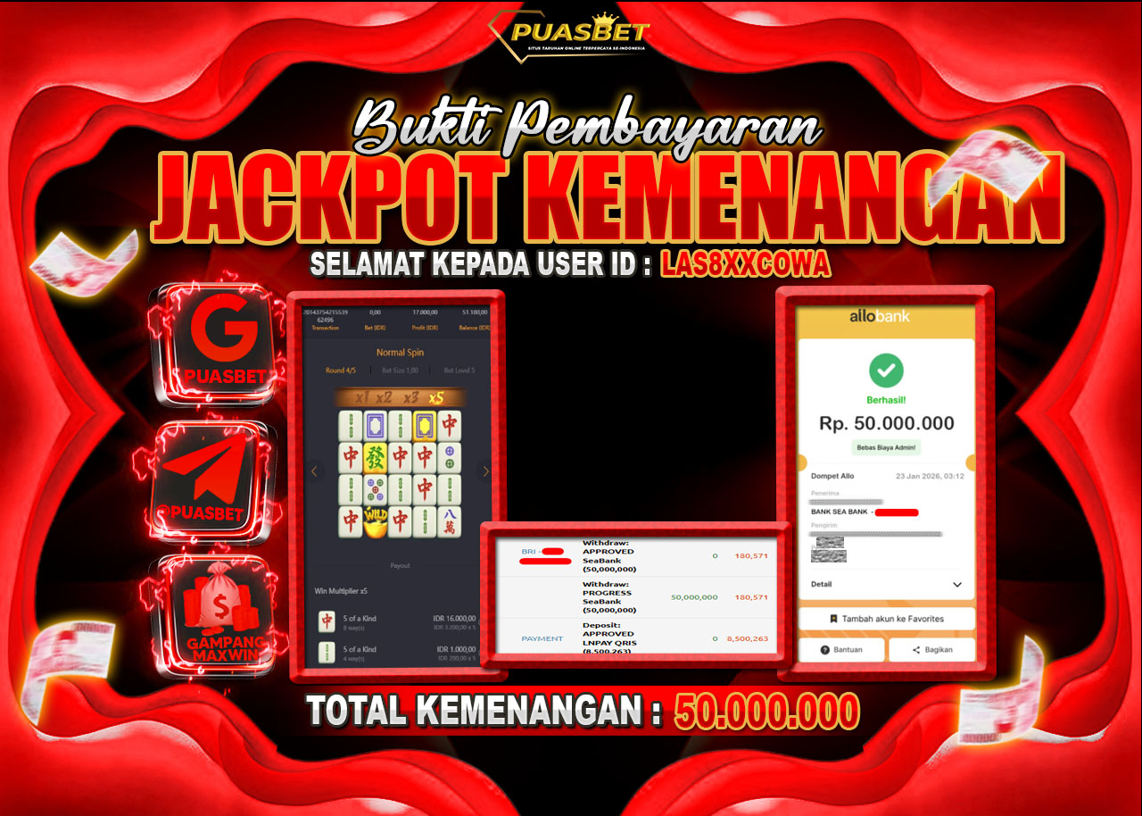 BUKTI WD PUASBET ( PG Soft Mahjong Ways – Rp. 50,000,000– LUNAS )