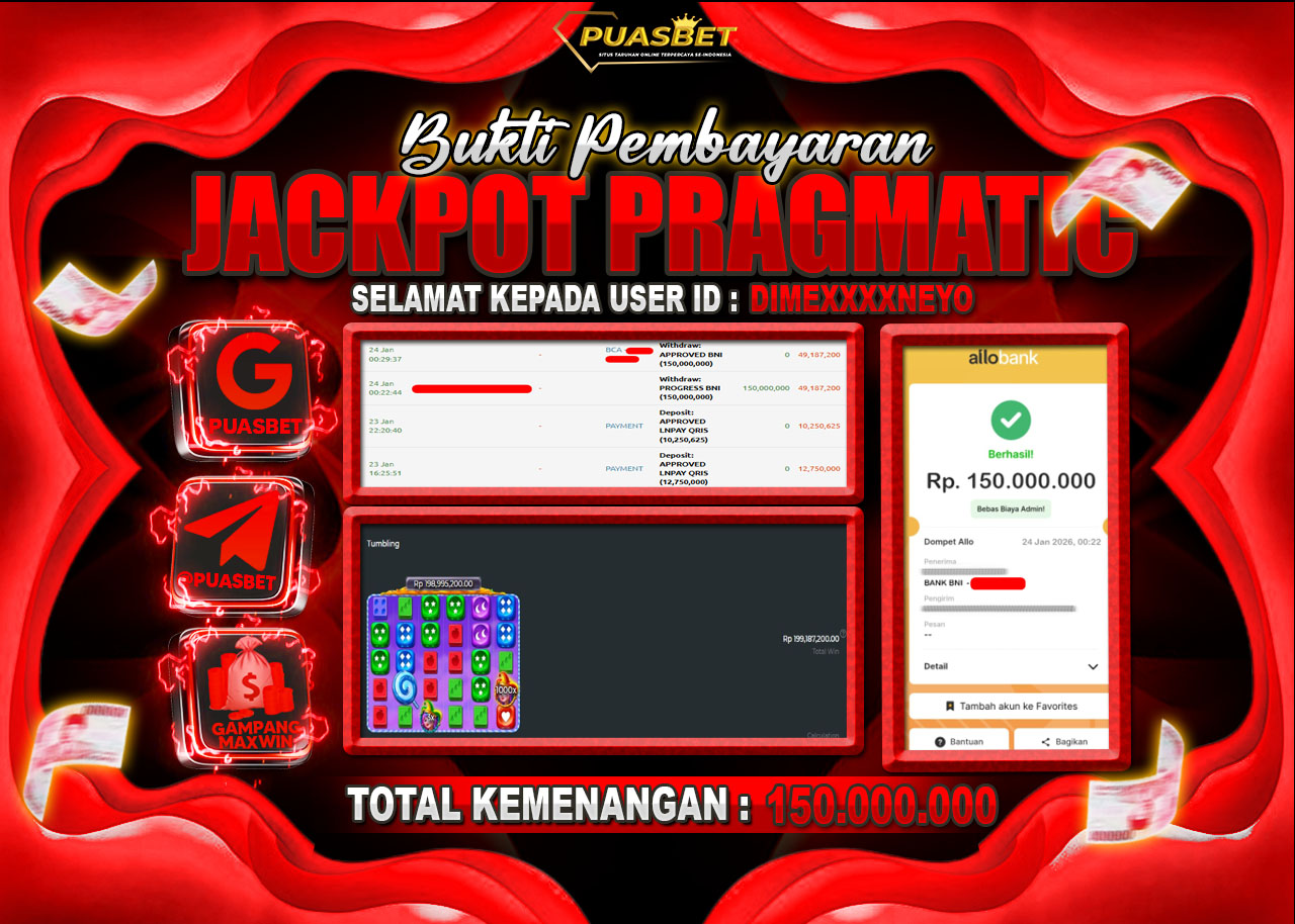 BUKTI WD PUASBET ( Pragmatic Play Sweet Bonanza 1000 Dice – Rp. 150,000,000 – LUNAS )