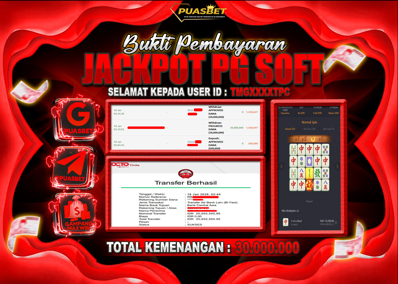 BUKTI WD PUASBET ( PG Soft Mahjong Ways – Rp. 30,000,000– LUNAS)