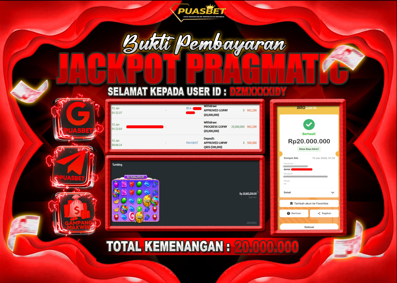 BUKTI WD PUASBET ( Pragmatic Play Sweet Bonanza Super Scatter – Rp. 20,000,000– LUNAS)