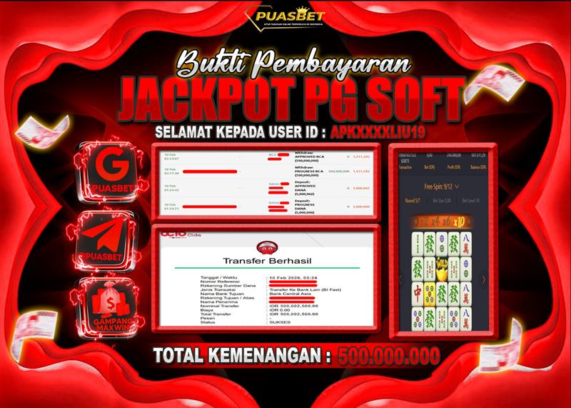 BUKTI WD PUASBET ( PG Soft Mahjong Ways  – Rp. 500,000,000 – LUNAS )